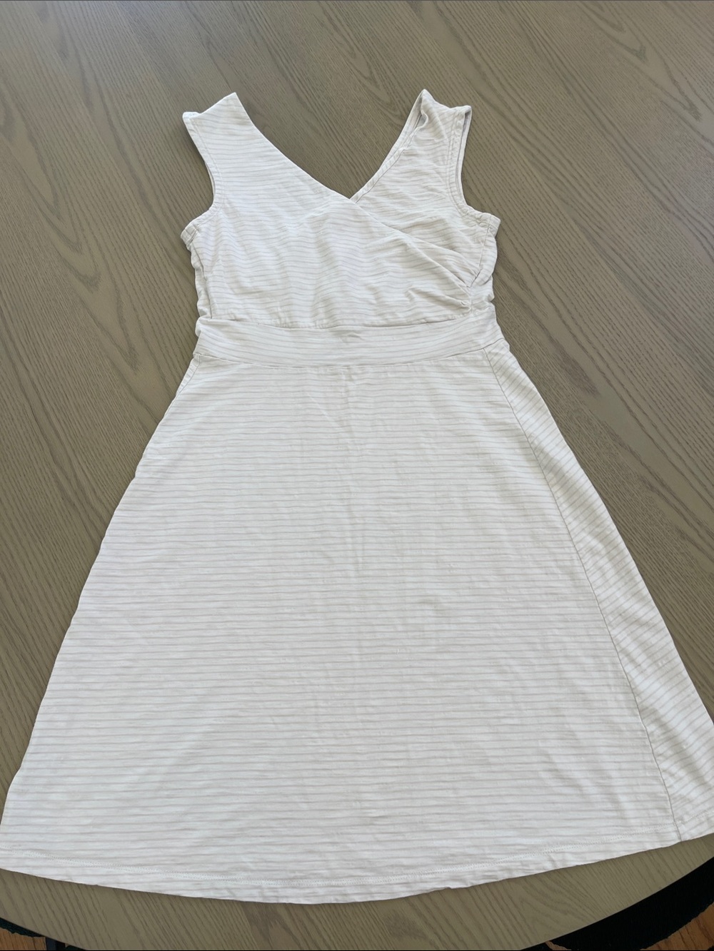 Patagonia Cream Striped V-Neck Sleeveless Midi Dress